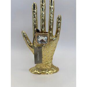 Chico's Gold Tone Square Clear Crystal Chunky Statement Cocktail Ring Size 8 NEW